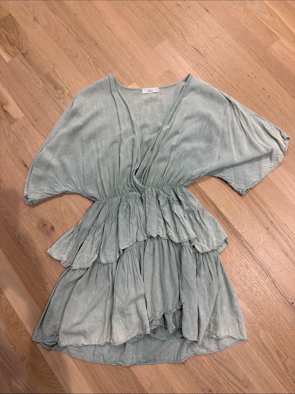 Light Sage Tiered V-Neck Tunic Top by (unknown)